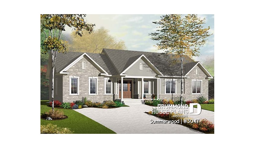 front - BASE MODEL - Country style intergenerational house plan with 2 large units, shared entrance, beautiful layout - Summerwood