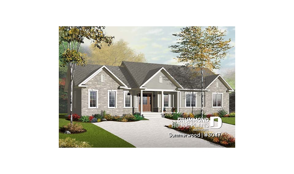 front - BASE MODEL - Country style intergenerational house plan with 2 large units, shared entrance, beautiful layout - Summerwood