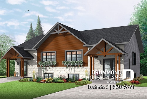 front - BASE MODEL - Modern rustic duplex house plan, open floor plan concept with 3 bedrooms and 2 full bathrooms - Lucinda 2
