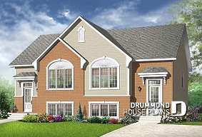 front - BASE MODEL - Traditional style semi-detached house plan, 3 bedrooms, computer corner, half bath on main floor - Ivy