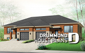 front - BASE MODEL - Modern duplex house plan with garage,up to 3 bedrooms per unit, large shower, great kitchen island - Sullivan