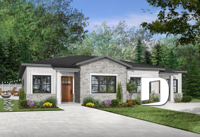 Color version 1 - Front - Duplex plan with large master suite, open floor plan kitchen, dining and living room, guest bedroom with bath - Ferguson