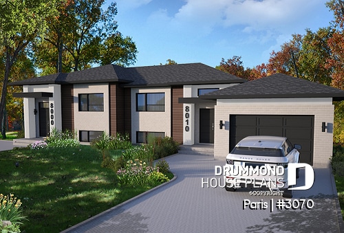 front - BASE MODEL - Modern duplex plan, 1 to 3 beds, 2 bathrooms per unit, open kitchen, dining and living concept, family room - Paris