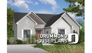 Color version 5 - Front - 3 Bedrooom bungalow house plan,superb open concept kitchen, dining and family room with 2-sided fireplace - Plymouth