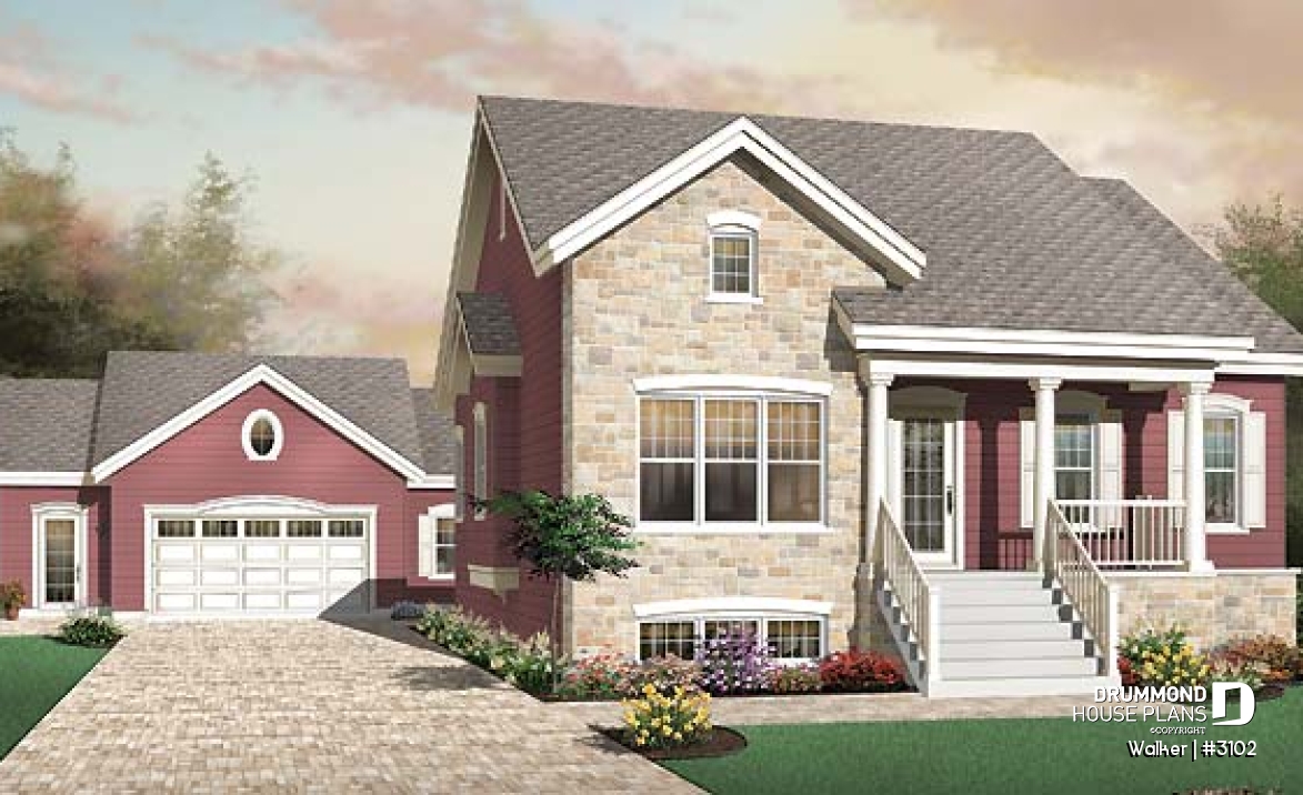 front - BASE MODEL - Traditional 2 bedroom bungalow with 9' ceilings and covered porch - Walker