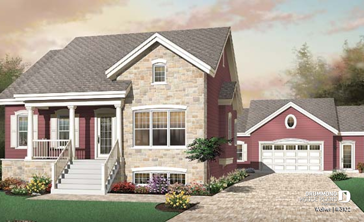 front - BASE MODEL - Traditional 2 bedroom bungalow with 9' ceilings and covered porch - Walker