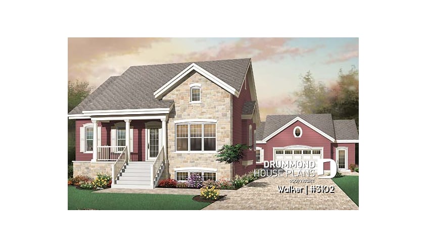 front - BASE MODEL - Traditional 2 bedroom bungalow with 9' ceilings and covered porch - Walker