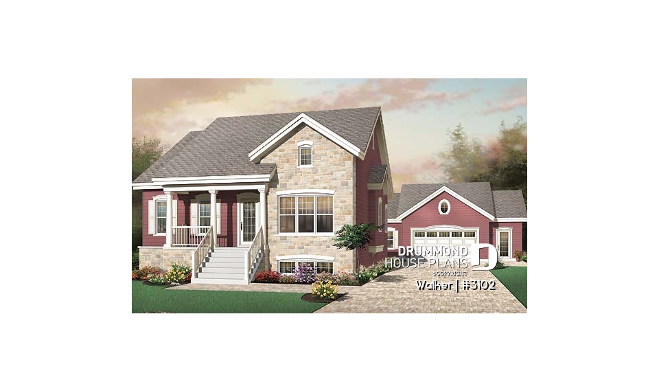 front - BASE MODEL - Traditional 2 bedroom bungalow with 9' ceilings and covered porch - Walker