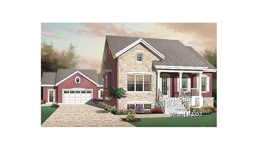 front - BASE MODEL - Country ranch style 3 bedroom house plan with 9' ceilings and covered porch - Wilton