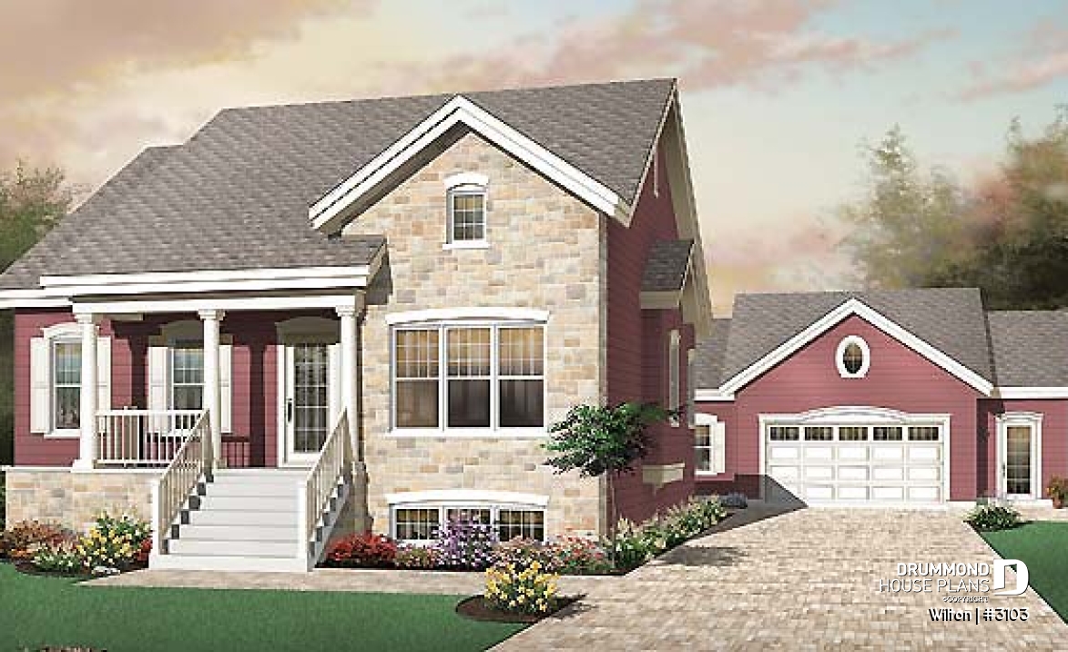 front - BASE MODEL - Country ranch style 3 bedroom house plan with 9' ceilings and covered porch - Wilton