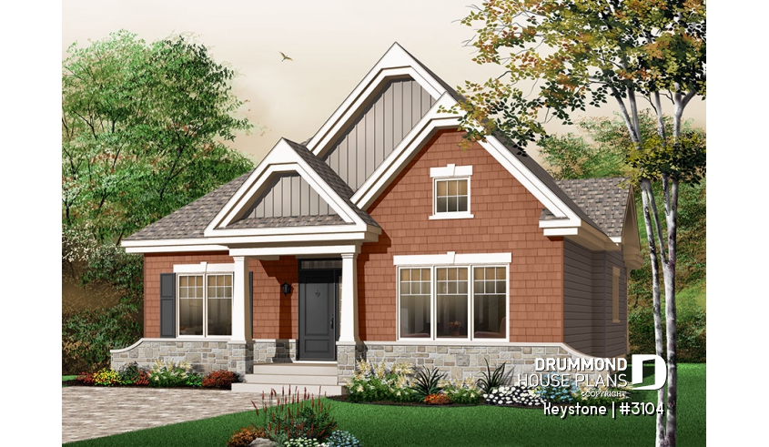 Color version 2 - Front - Small country home plan, 3 bedrooms on main floor, great kitchen, affordable construction cost - Keystone