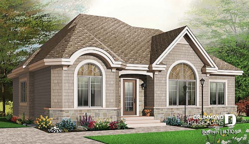 front - BASE MODEL - European bungalow with 3 bedrooms, low construction price, 9' ceiling - Bastien