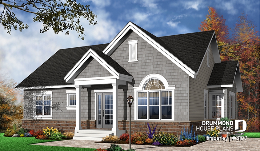 Color version 6 - Front - Country Rustic Bungalow house plan, affordable 3 bedrooms, perfect for starter home, cathedral ceiling - Kimberley