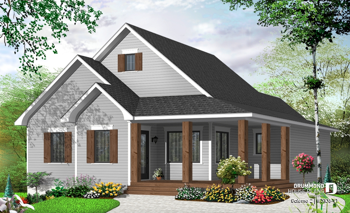 Color version 1 - Front - 2 to 5 bedroom Country style house plan with 2 living rooms and a game room - Galerno 2