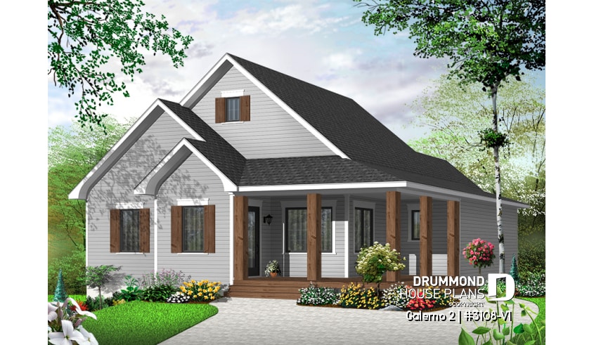 Color version 1 - Front - 2 to 5 bedroom Country style house plan with 2 living rooms and a game room - Galerno 2