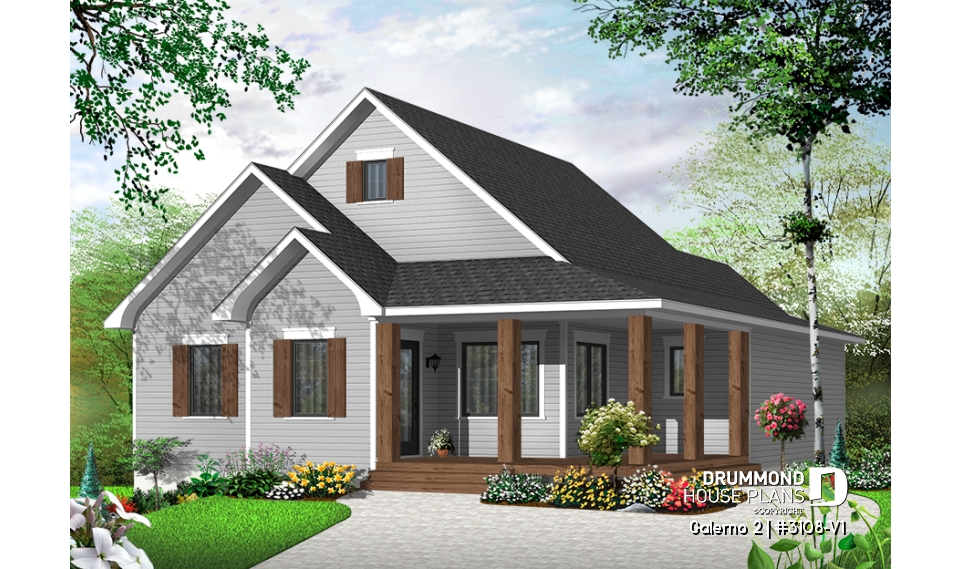 Color version 1 - Front - 2 to 5 bedroom Country style house plan with 2 living rooms and a game room - Galerno 2
