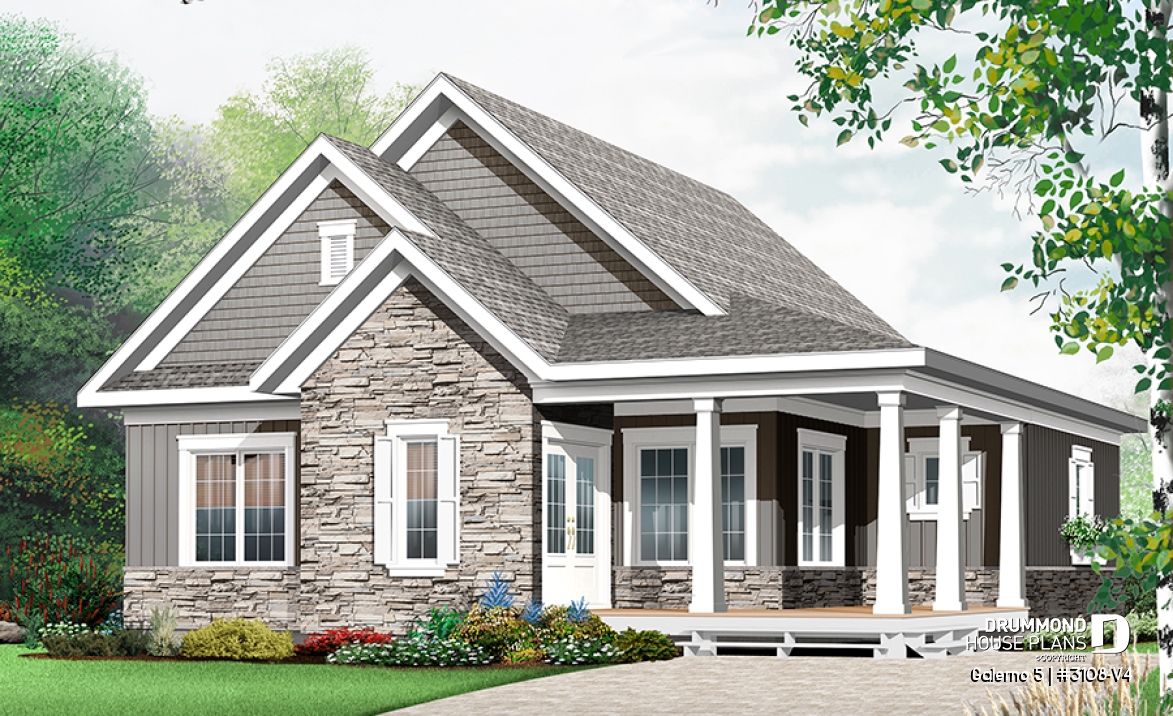 front - BASE MODEL - Country rustic home with large bonus room, up to 4 bedrooms, home office, kitchen island &amp; pantry - Galerno 5