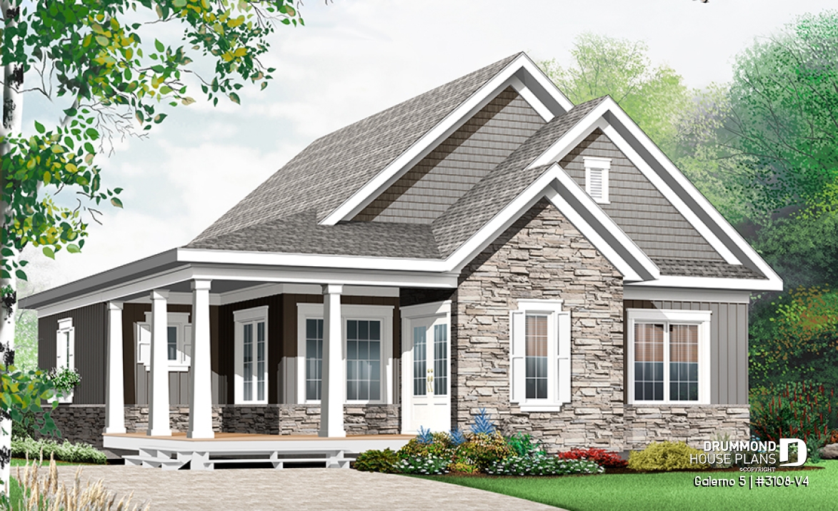 front - BASE MODEL - Country rustic home with large bonus room, up to 4 bedrooms, home office, kitchen island &amp; pantry - Galerno 5
