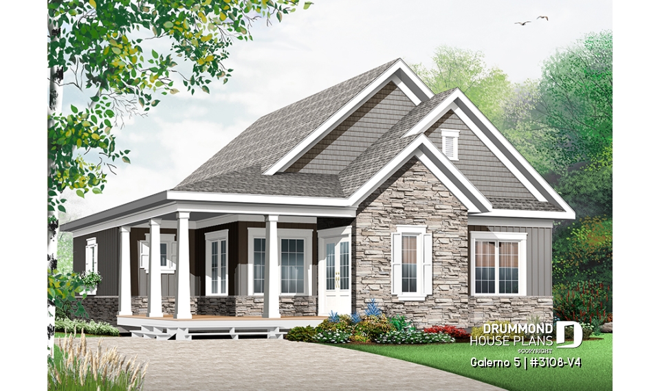 front - BASE MODEL - Country rustic home with large bonus room, up to 4 bedrooms, home office, kitchen island &amp; pantry - Galerno 5