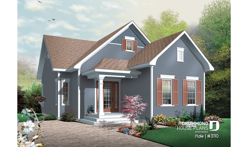 front - BASE MODEL - Spacious 2 bedroom Cape Cod with fireplace, ideal for narrow lots, great open kitchen / living concept - Hale