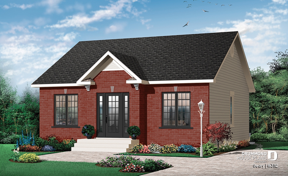 front - BASE MODEL - Traditional 1 storey house plan, 2 bedroom ideal for first home buyers, kitchen nicely designed - Geary