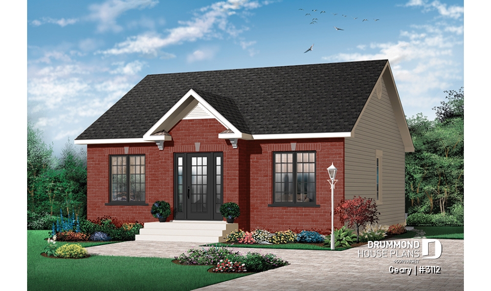 front - BASE MODEL - Traditional 1 storey house plan, 2 bedroom ideal for first home buyers, kitchen nicely designed - Geary