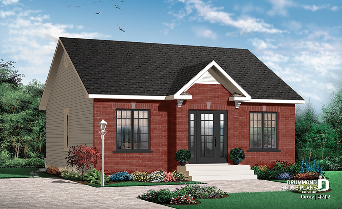 front - BASE MODEL - Traditional 1 storey house plan, 2 bedroom ideal for first home buyers, kitchen nicely designed - Geary