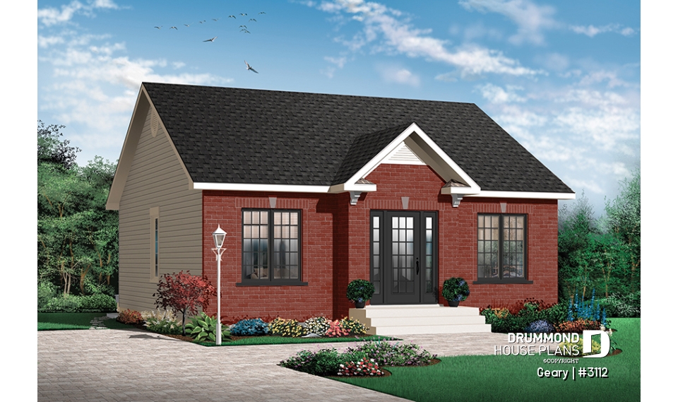 front - BASE MODEL - Traditional 1 storey house plan, 2 bedroom ideal for first home buyers, kitchen nicely designed - Geary