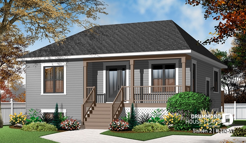 Color version 1 - Front - 2 bedroom, country style raised bungalow house plan with full basement, and laundry on main floor - Sisken 2