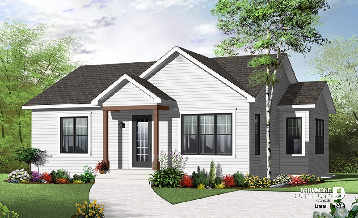 front - BASE MODEL - Affordable 2 bedroom beautirul bungalow with large kitchen, open floor plan &amp; full basement - Emmit
