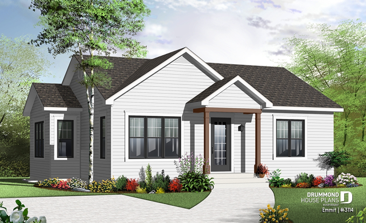 front - BASE MODEL - Affordable 2 bedroom beautirul bungalow with large kitchen, open floor plan &amp; full basement - Emmit