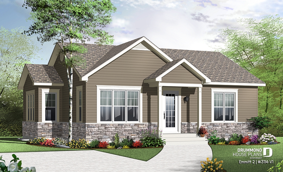 front - BASE MODEL - Country rustic home plan with 2 bedrooms, ideal for first home buyers, beautiful style on a budget - Emmitt 2