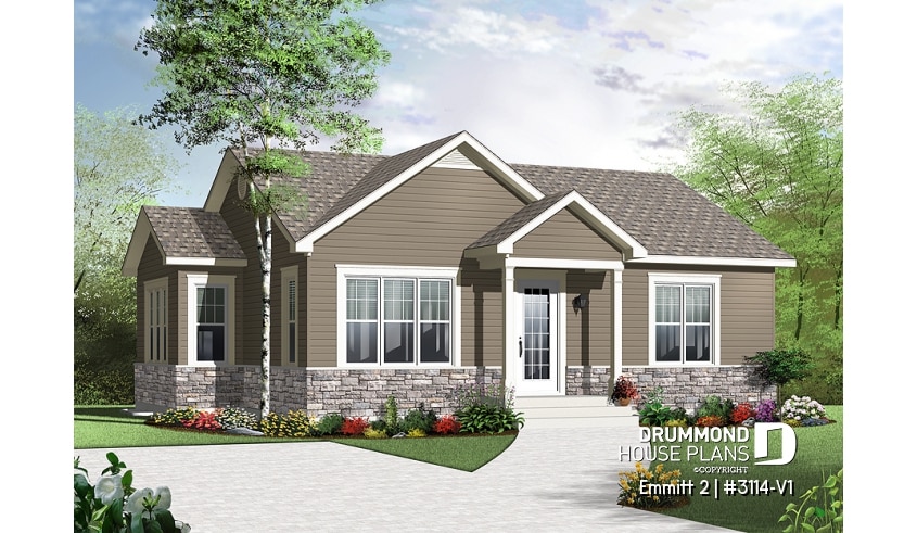 front - BASE MODEL - Country rustic home plan with 2 bedrooms, ideal for first home buyers, beautiful style on a budget - Emmitt 2