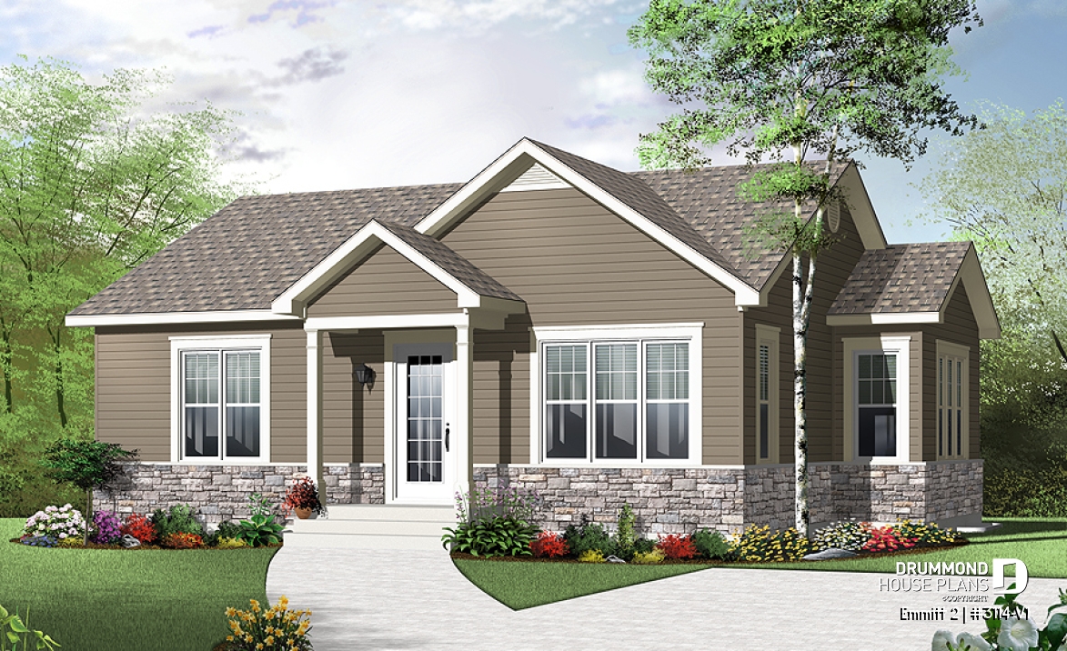 front - BASE MODEL - Country rustic home plan with 2 bedrooms, ideal for first home buyers, beautiful style on a budget - Emmitt 2