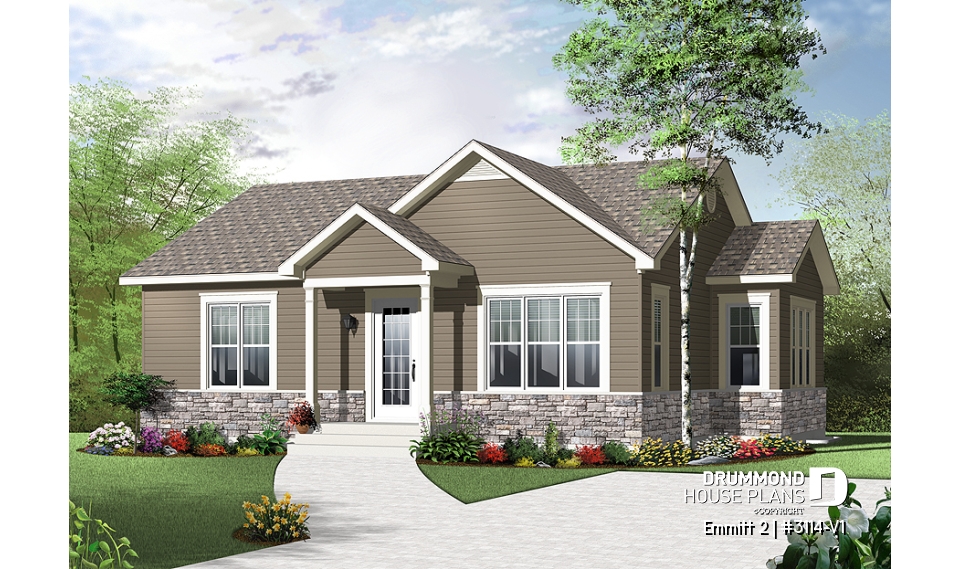front - BASE MODEL - Country rustic home plan with 2 bedrooms, ideal for first home buyers, beautiful style on a budget - Emmitt 2