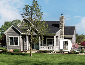 front - BASE MODEL - Economical 2 bedroom single storey home plan, fireplace, laundry room on main floor, unfinished basement - Stuart