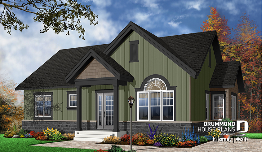 Color version 2 - Front - Bright, 2 bedroom, single storey Small Craftsman house plan with cathedral ceiling - Killarney
