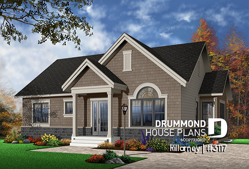Color version 3 - Front - Bright, 2 bedroom, single storey Small Craftsman house plan with cathedral ceiling - Killarney