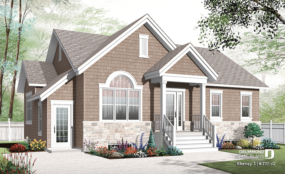 front - BASE MODEL - 3 bedroom house plan with 2 family rooms (main unit) and a one-bedroom basement apartment - Killarney 3