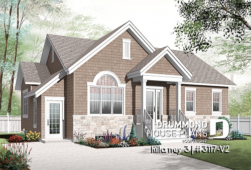 front - BASE MODEL - 3 bedroom house plan with 2 family rooms (main unit) and a one-bedroom basement apartment - Killarney 3