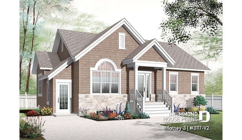 front - BASE MODEL - 3 bedroom house plan with 2 family rooms (main unit) and a one-bedroom basement apartment - Killarney 3