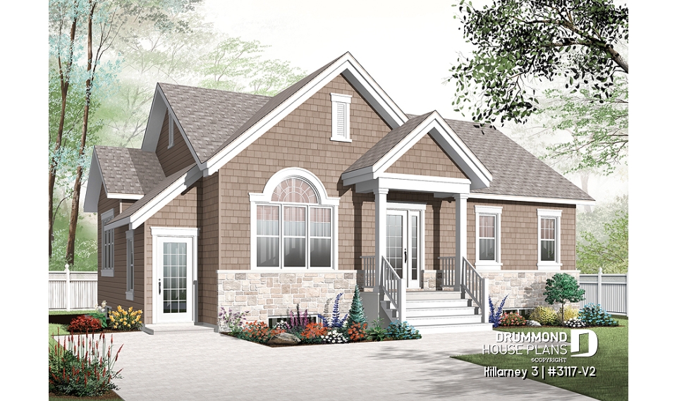front - BASE MODEL - 3 bedroom house plan with 2 family rooms (main unit) and a one-bedroom basement apartment - Killarney 3
