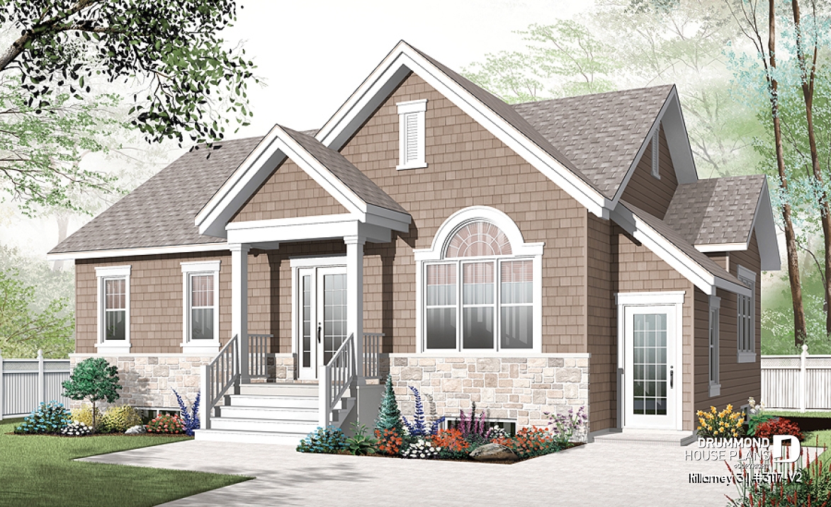front - BASE MODEL - 3 bedroom house plan with 2 family rooms (main unit) and a one-bedroom basement apartment - Killarney 3