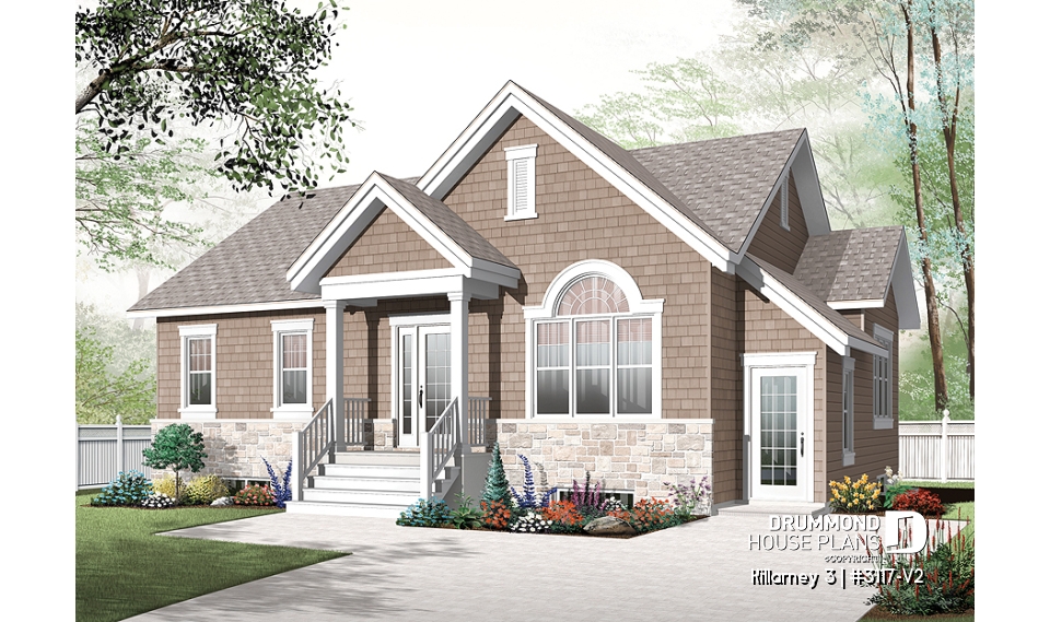 front - BASE MODEL - 3 bedroom house plan with 2 family rooms (main unit) and a one-bedroom basement apartment - Killarney 3