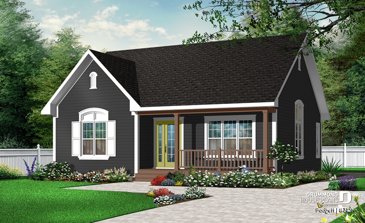Color version 2 - Front - 2 bedroom ranch bungalow, affordable, cathedral ceiling, eat-in kitchen, pantry,laundry on main - Padgett