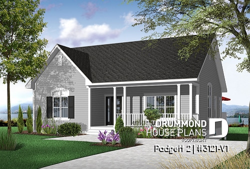 Color version 1 - Front - Cozy 2 -4 bedroom bungalow house plan, pantry and planning desk in kitchen, open floor plan with 9' ceiling,  - Padgett 2