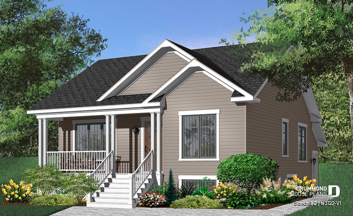 Color version 4 - Front - 2 bedroom Country style house plan with a 2 bedroom basement appartment, separate entrances - Sandhill 2