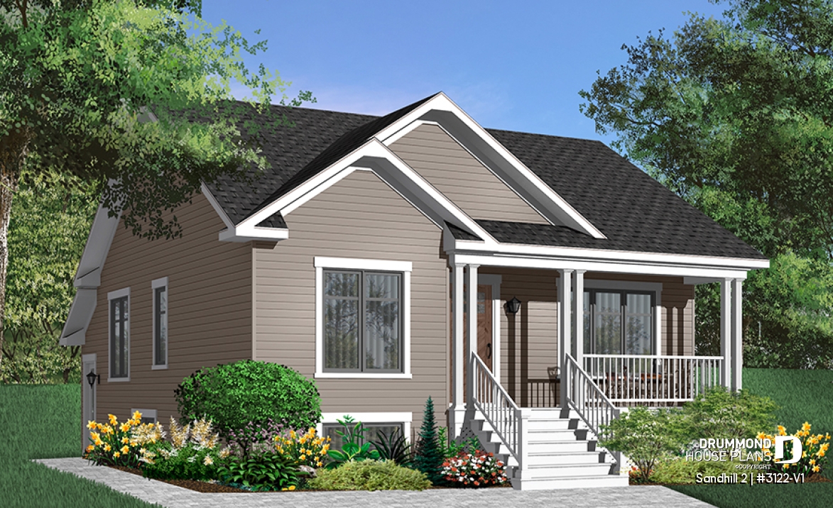 Color version 4 - Front - 2 bedroom Country style house plan with a 2 bedroom basement appartment, separate entrances - Sandhill 2