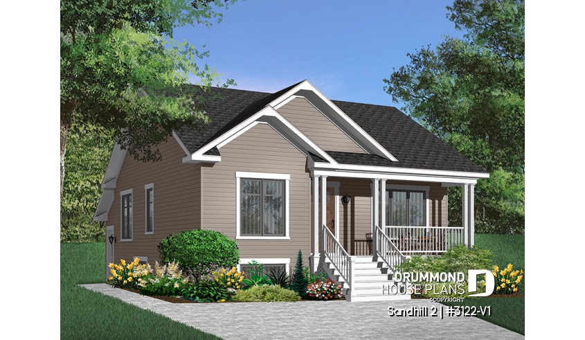 Color version 4 - Front - 2 bedroom Country style house plan with a 2 bedroom basement appartment, separate entrances - Sandhill 2