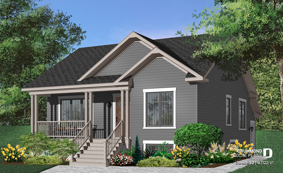 Color version 6 - Front - 2 bedroom Country style house plan with a 2 bedroom basement appartment, separate entrances - Sandhill 2